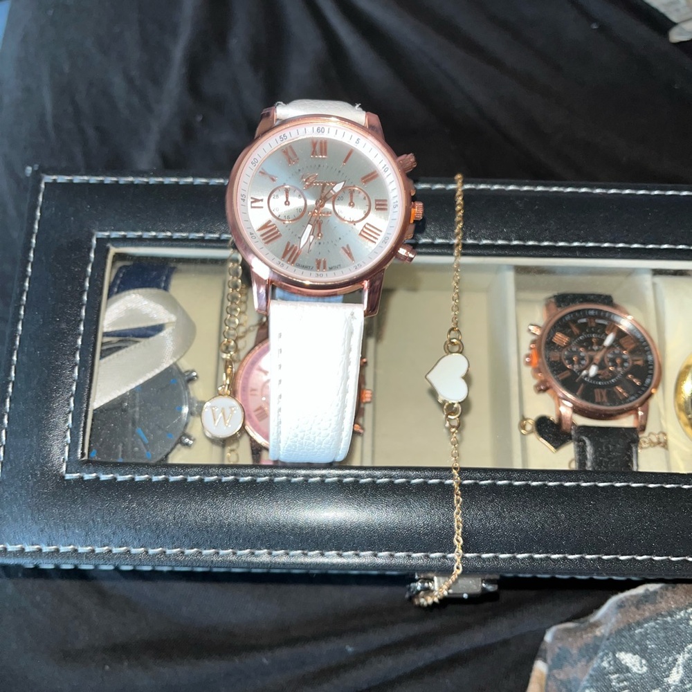 Geneva Rose Gold and White Watch with Heart Charm